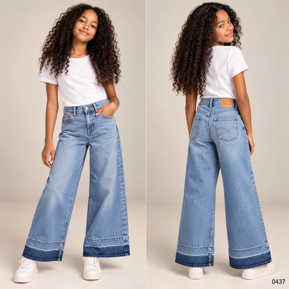Levi Strauss Signature Girls Baggy High Rise Wide Leg Jeans Light Wash 10 0437